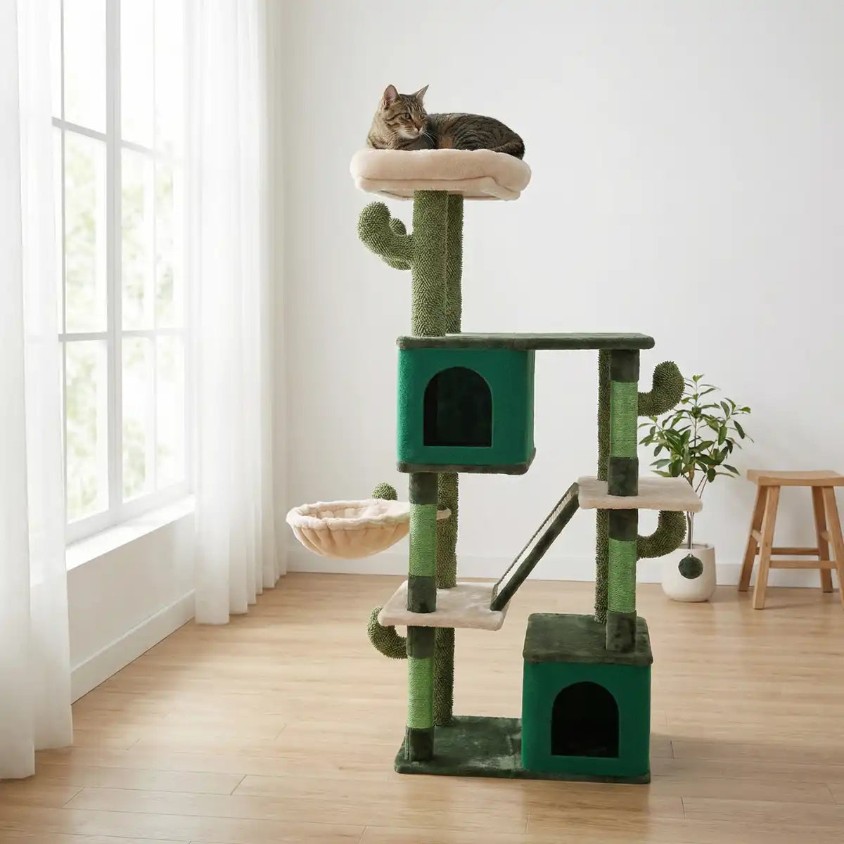 Pohjolan Lemmikkitarvike Kissan kiipeily-/raapimispuu 146 cm, Vihreä