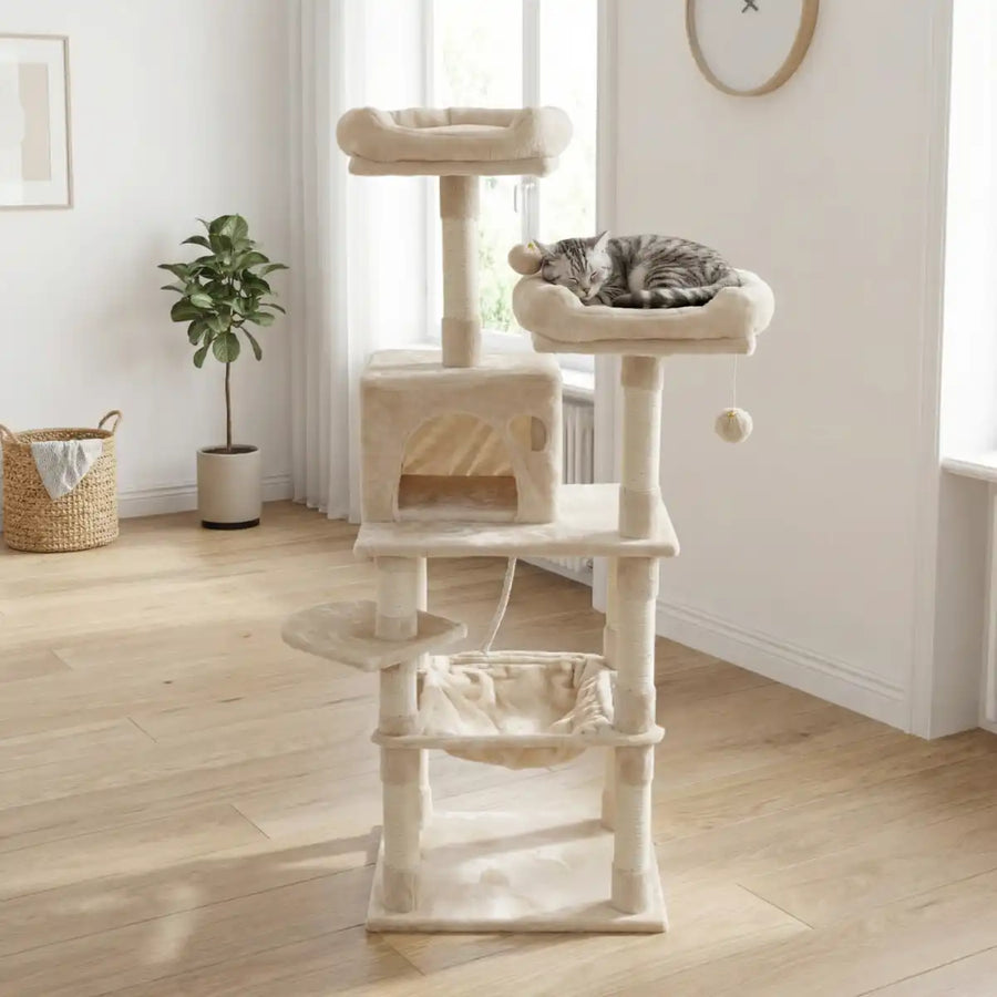 Kissan raapimispuu 143 cm – sisalpinnat, piiloluola, beige
