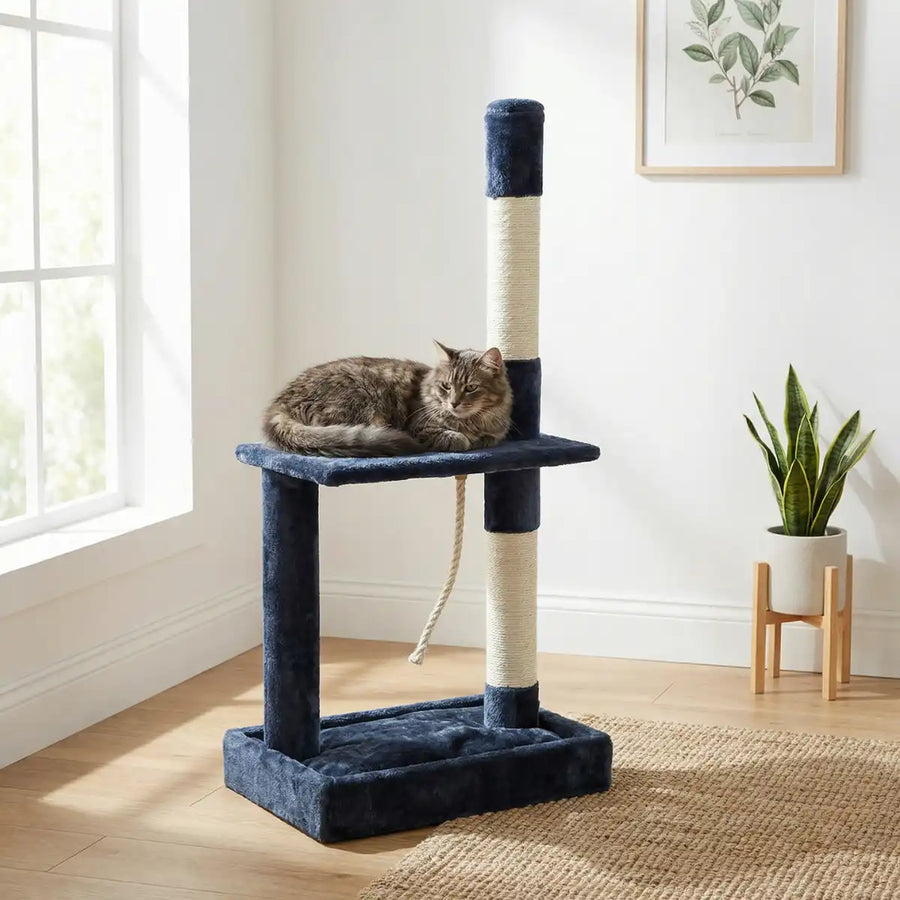 Kattklösbräda 102 cm – 2 nivåer, sisalrep, kompakt storlek, grå