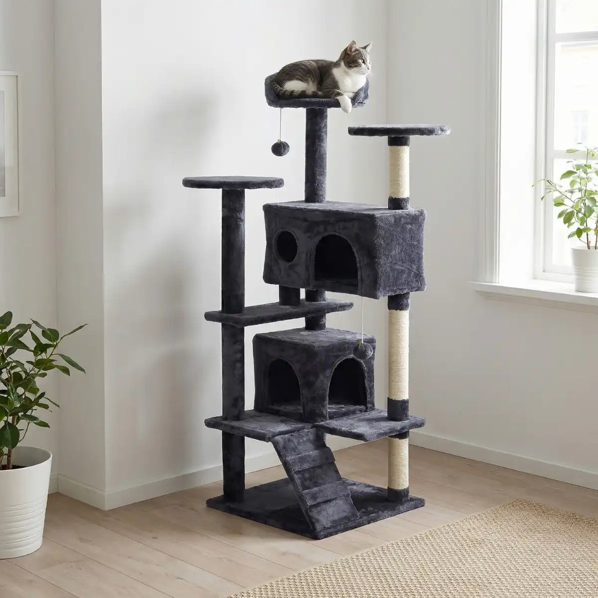 Pohjolan Lemmikkitarvike Kissan kiipeily-/raapimapuu 139 cm, Harmaa