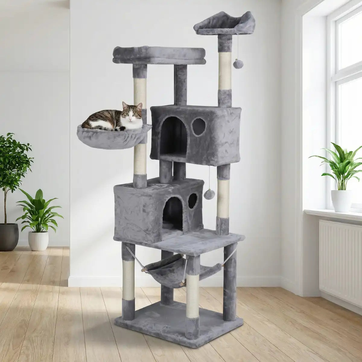 Pohjolan Lemmikkitarvike Kissan raapimispuu 185cm Vaalean harmaa