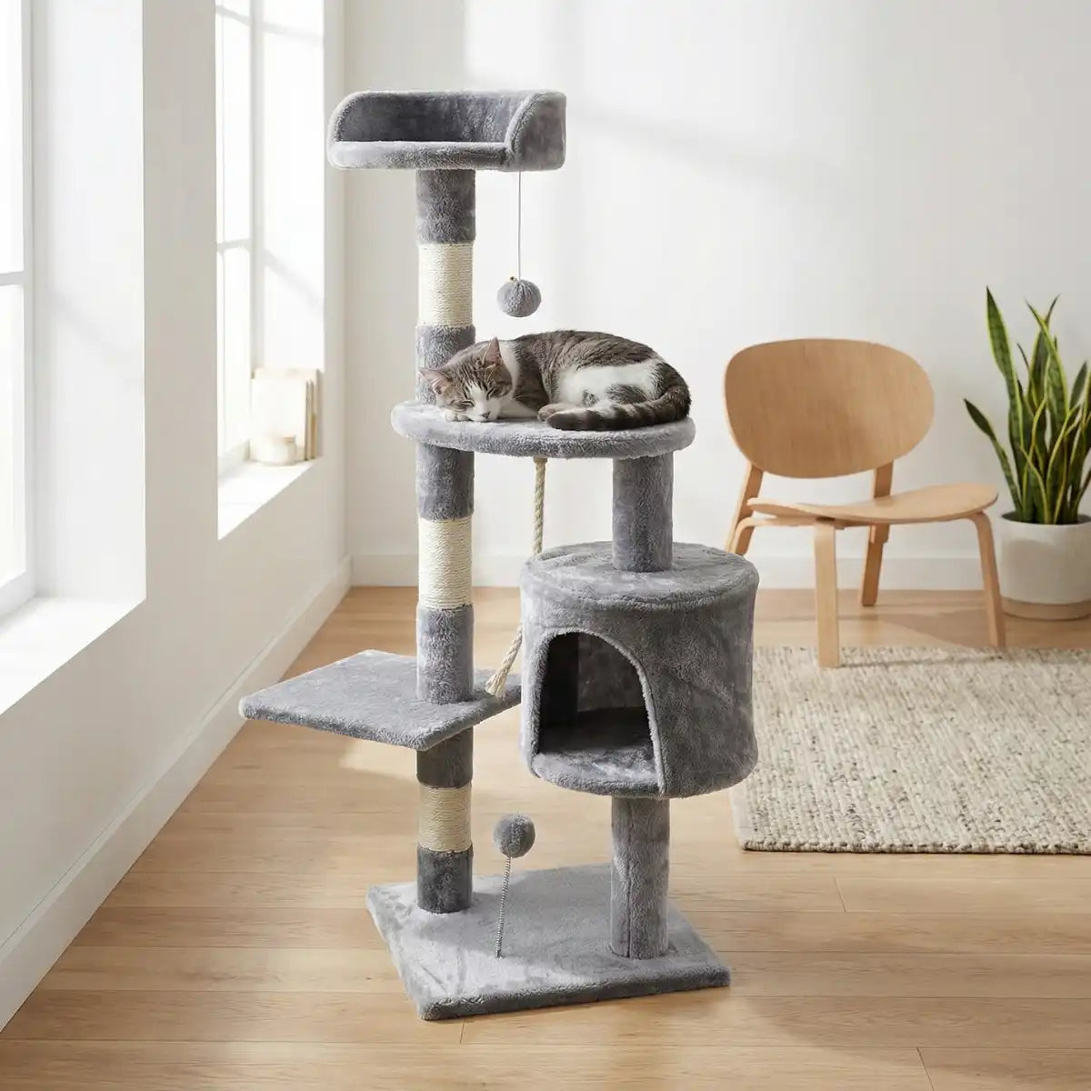 NordDjur Kattklös-/klätterträd 112 cm, ljusgrå