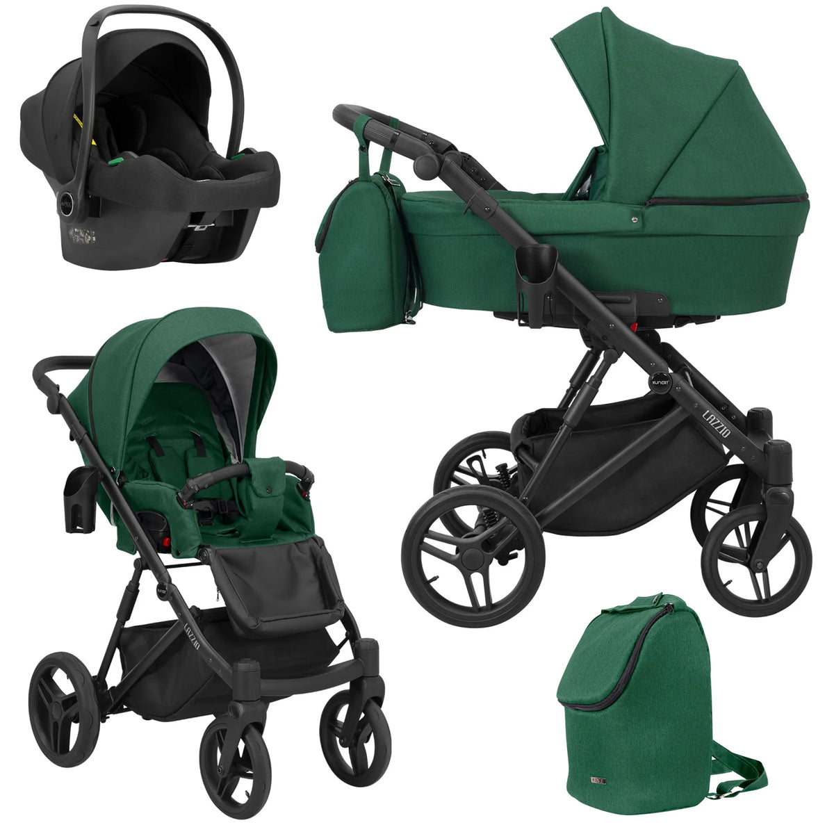 Kunert Lazzio 3-in-1 yhdistelmävaunut Cosmo-turvakaukalolla, useita värejä