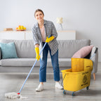 Moppiämpäri 20 l sivupuristimella, moppi ja harja-rikkalapio, säilytyskori, pyörät, keltainen