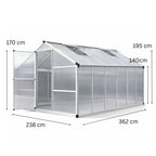Kasvihuone 8,6 m² – 4 mm kennolevyt, alumiinirunko, sokkeli ja rännit