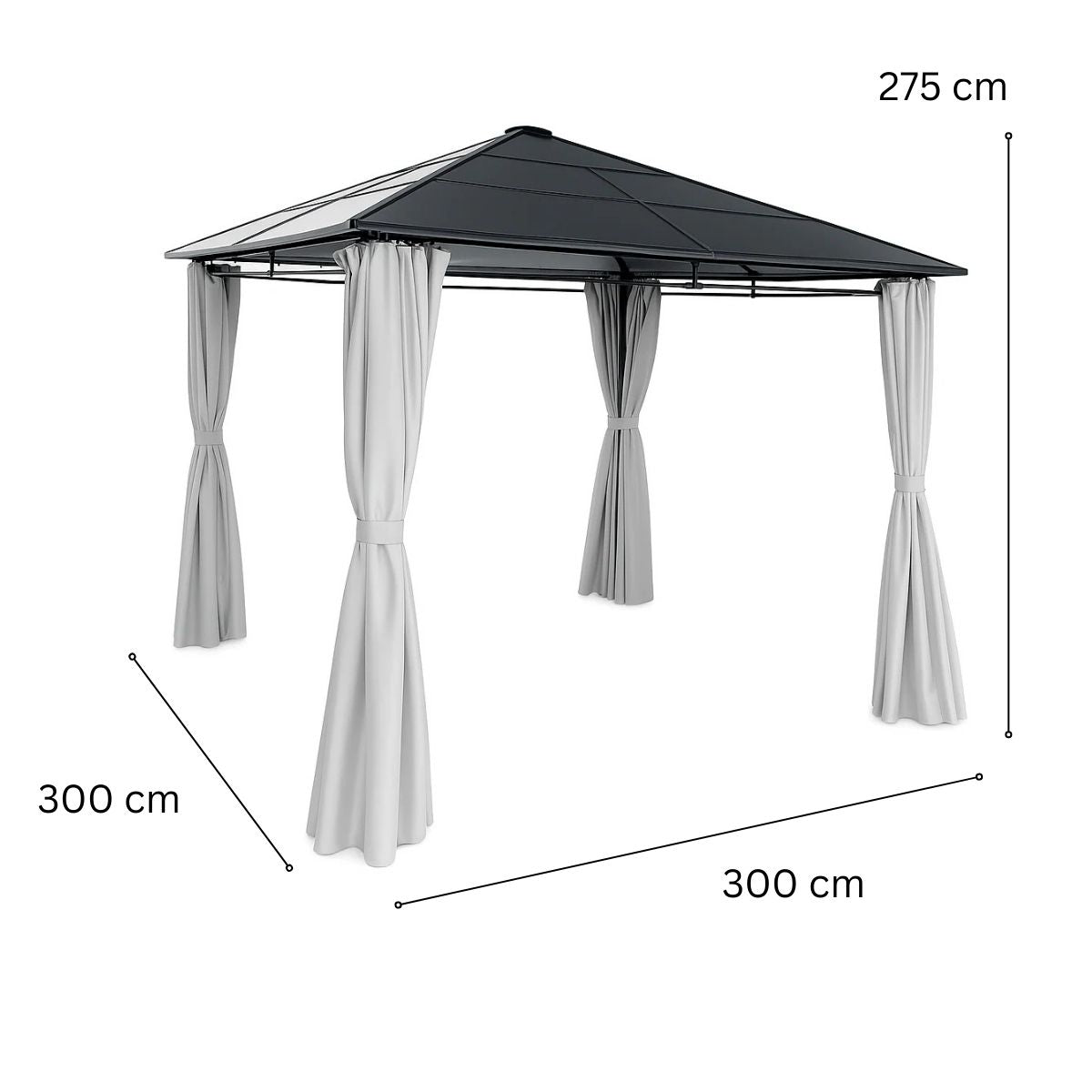 Lund & Leaf Paviljonki/trädgårdsskjul 3x3 m med PC-tak, grå