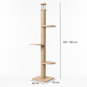 Kattklätterträd i trä 40 x 40 cm, justerbar höjd 150–180 cm