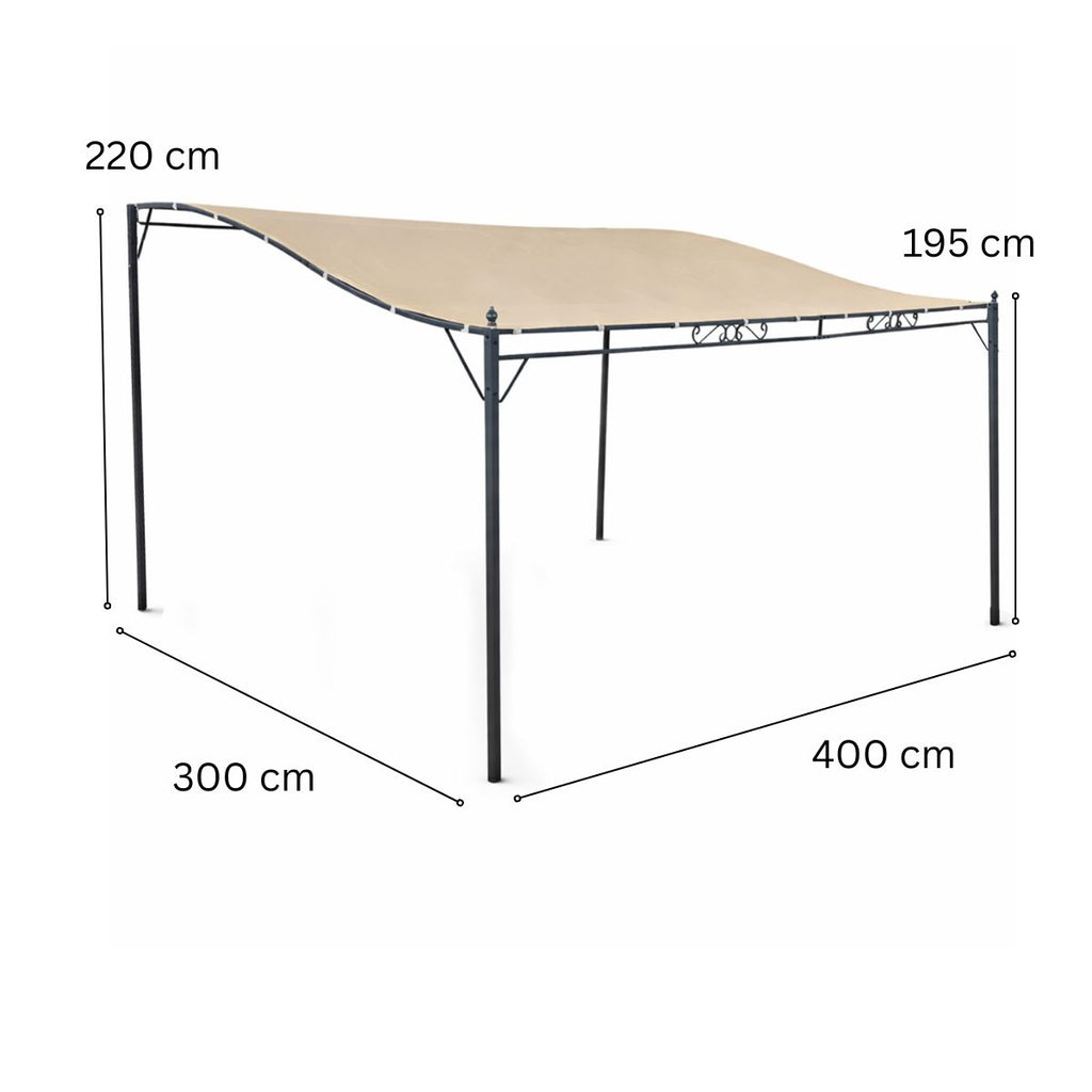 Paviljonki 3 x 4 m – aaltoileva katto, teräsrunko, 180 g polyesterikatos, beige