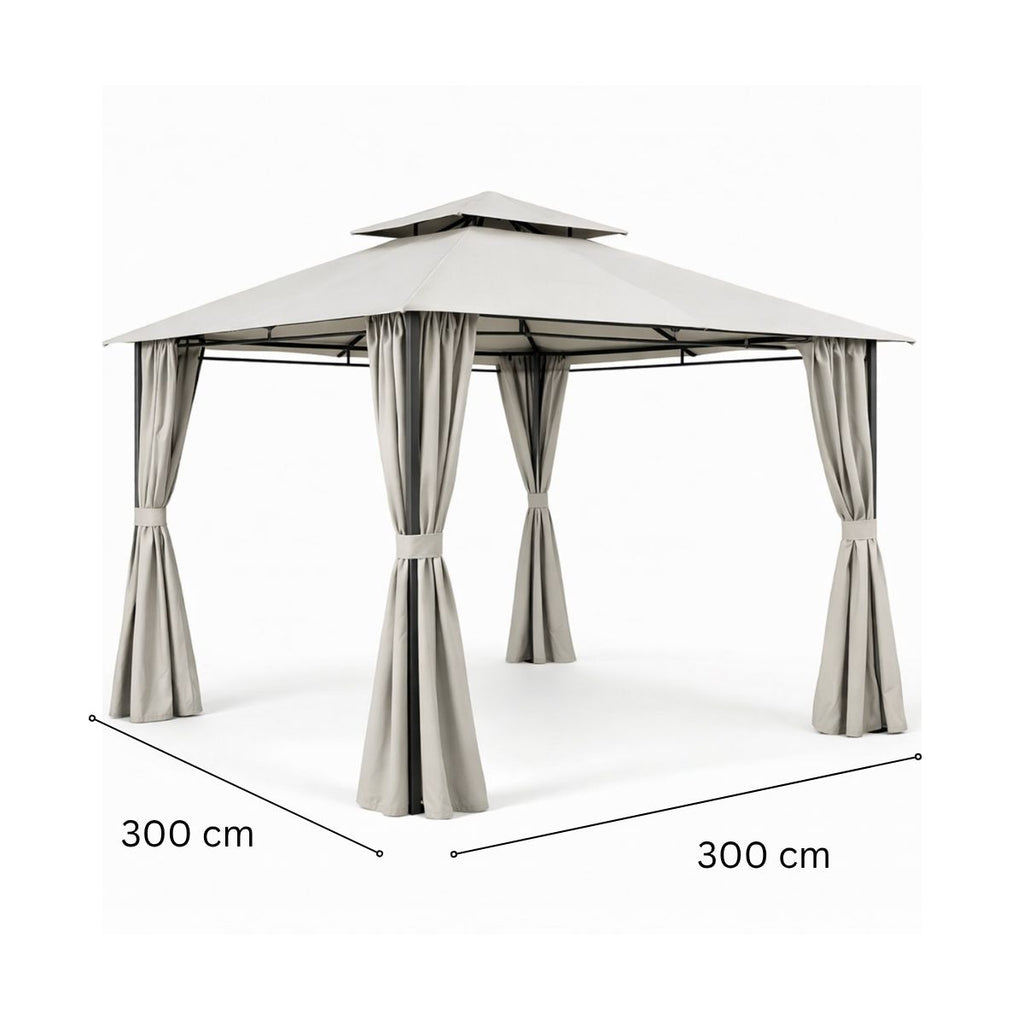 Paviljong 3 x 3 m – sidogardiner, ventilationstak, Ø 48 mm stålstolpar, grå