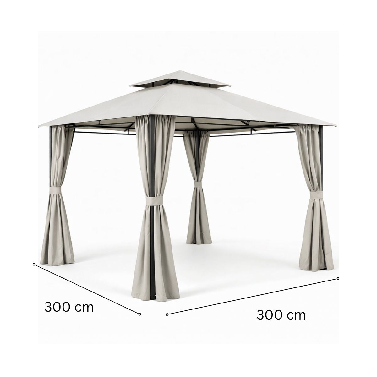 Paviljong 3 x 3 m – sidogardiner, ventilationstak, Ø 48 mm stålstolpar, grå