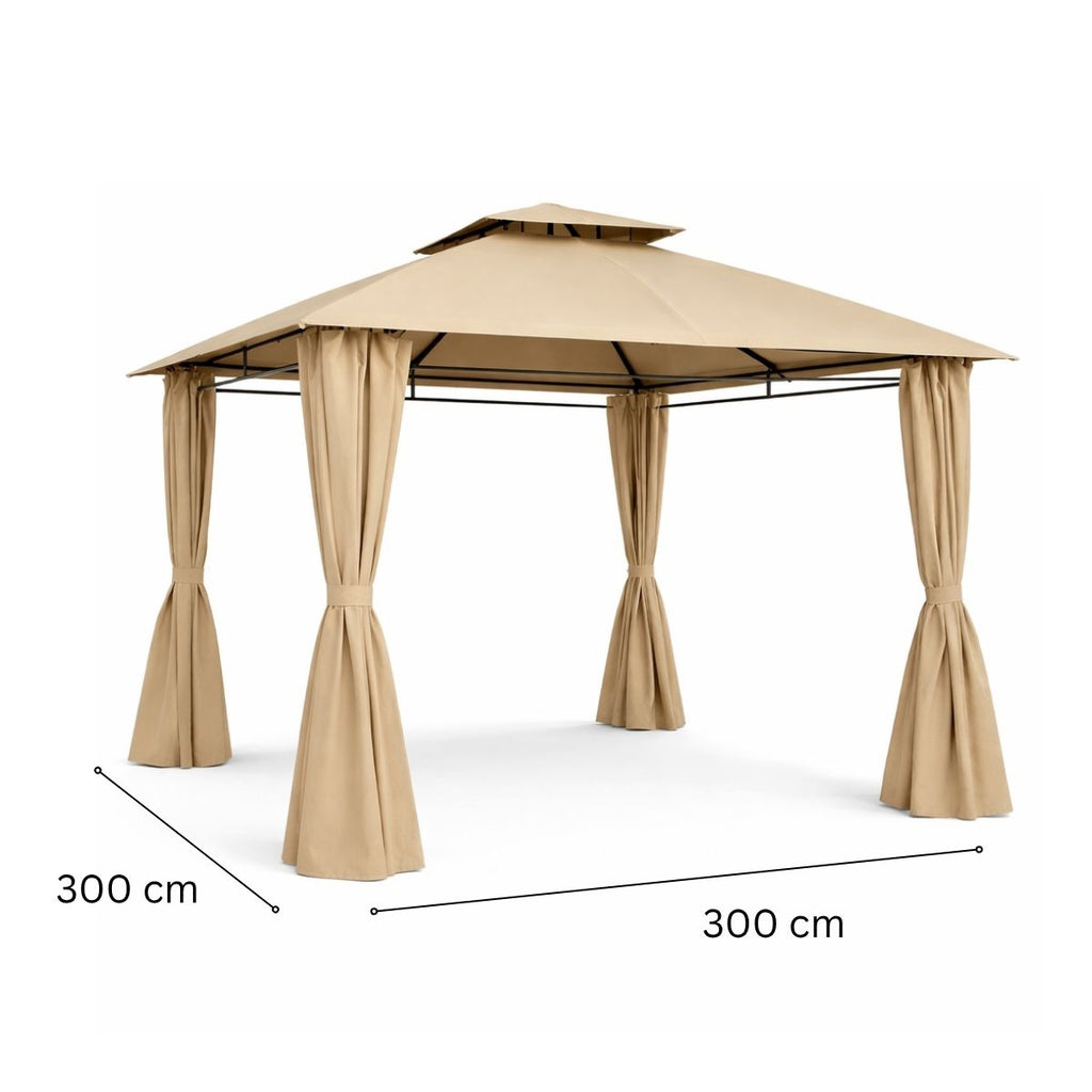 Paviljong 3 x 3 m – sidogardiner, ventilationstak, Ø 48 mm stålstolpar, beige