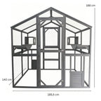 Kattbur för utomhusbruk 185,5 x 140 x 188 cm grå, träram och galvaniserat metallnät