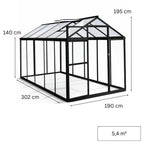 Glasväxthus 5,4 m² – aluminiumram, härdat glas, tak av polykarbonat