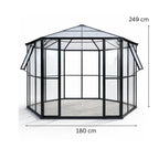 Kuusikulmainen paviljonkikasvihuone 180 x 180 cm – 2 ikkunaa, 4 mm PC-katto, musta