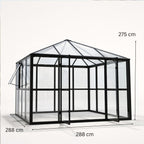 Glaspaviljong 288 x 288 cm – 8,29 m², ventilationsfönster, aluminiumram