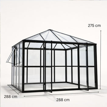 Lasipaviljonki 288 x 288 cm – 8,29 m², tuuletusikkuna, alumiinirunko