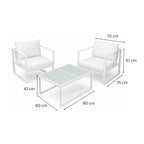 Ulkokalustesetti, 2 tuolia+ pöytä, 10 cm pehmusteet, valkoinen / vaalea beige