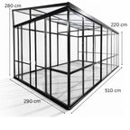 Glaspaviljong 510 x 290 cm – 3,6 mm härdat glas, 4 mm PC-tak, 3 skjutdörrar