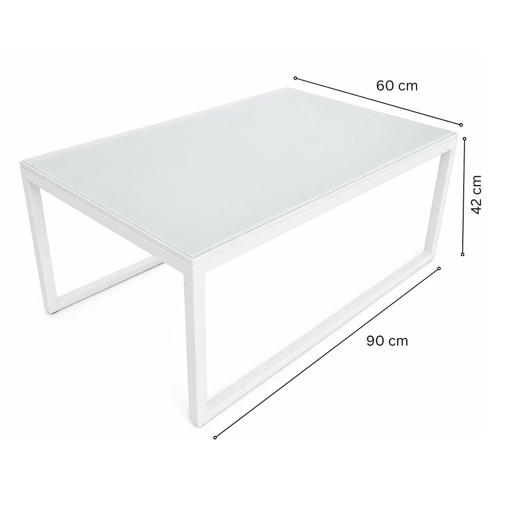 Puutarhapöytä 90 x 60 cm – 5 mm karkaistu lasi, teräsrunko, valkoinen