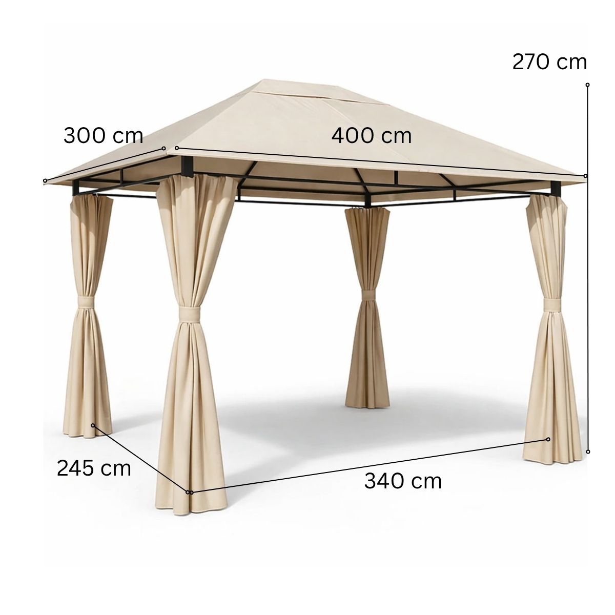 NIKO Pihapaviljonki 3x4m / Paviljonki Katos Terassille ja Pihalle, Vaalea Beige