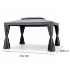 Pihapaviljonki 3 x 4 m – alumiinirunko, hyttysverkko, PVC-katto, harmaa