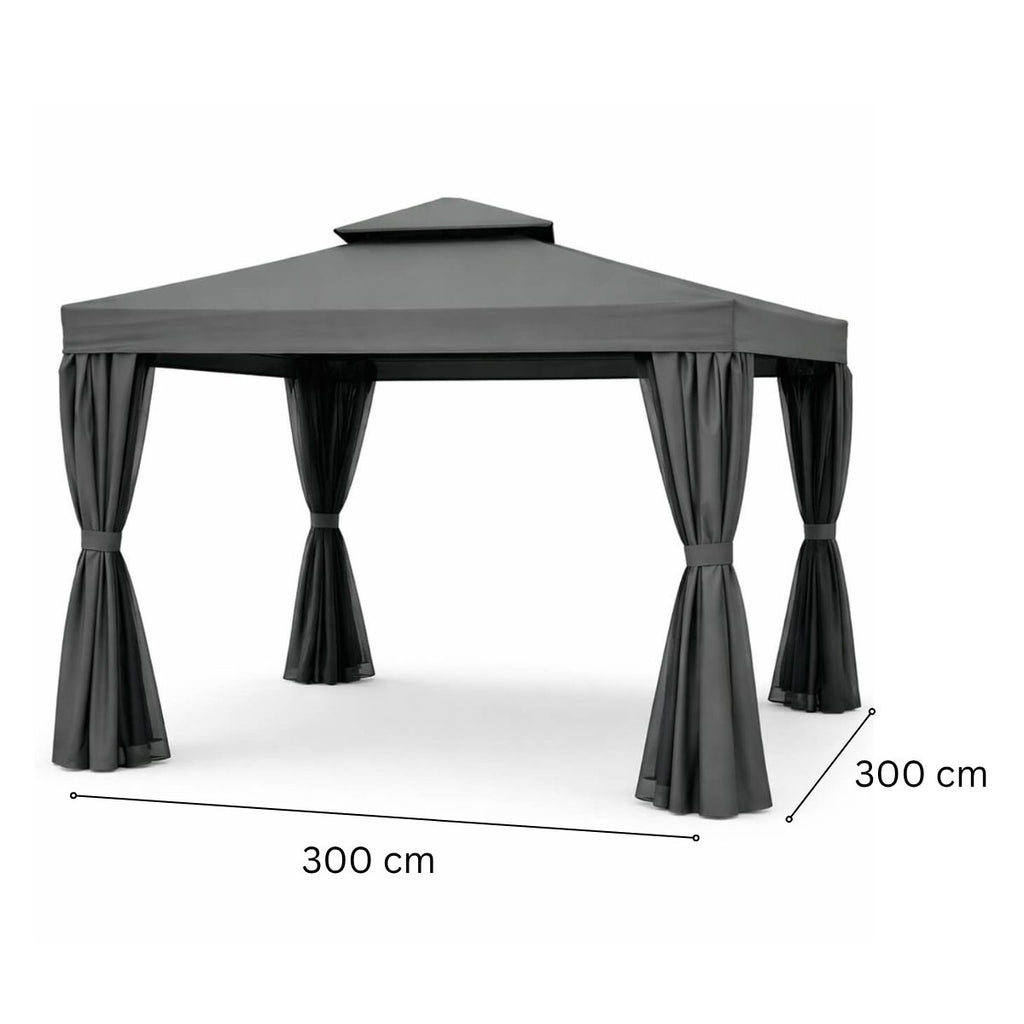 Trädgårdspaviljong 3 x 3 m – aluminiumram, myggnät, 250 g/m² PVC-tak, grå