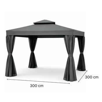 Trädgårdspaviljong 3 x 3 m – aluminiumram, myggnät, 250 g/m² PVC-tak, grå