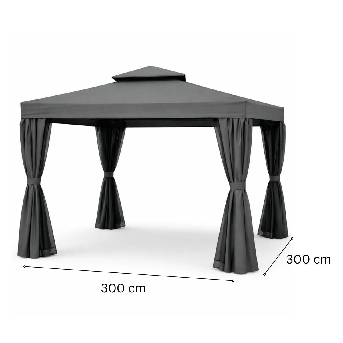 Pihapaviljonki 3 x 3 m – alumiinirunko, hyttysverkko, PVC-katto, harmaa