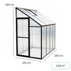 Seinäkasvihuone 242 x 122 x 195 cm – 4 mm polykarbonaatti, 1 mm alumiinirunko, musta