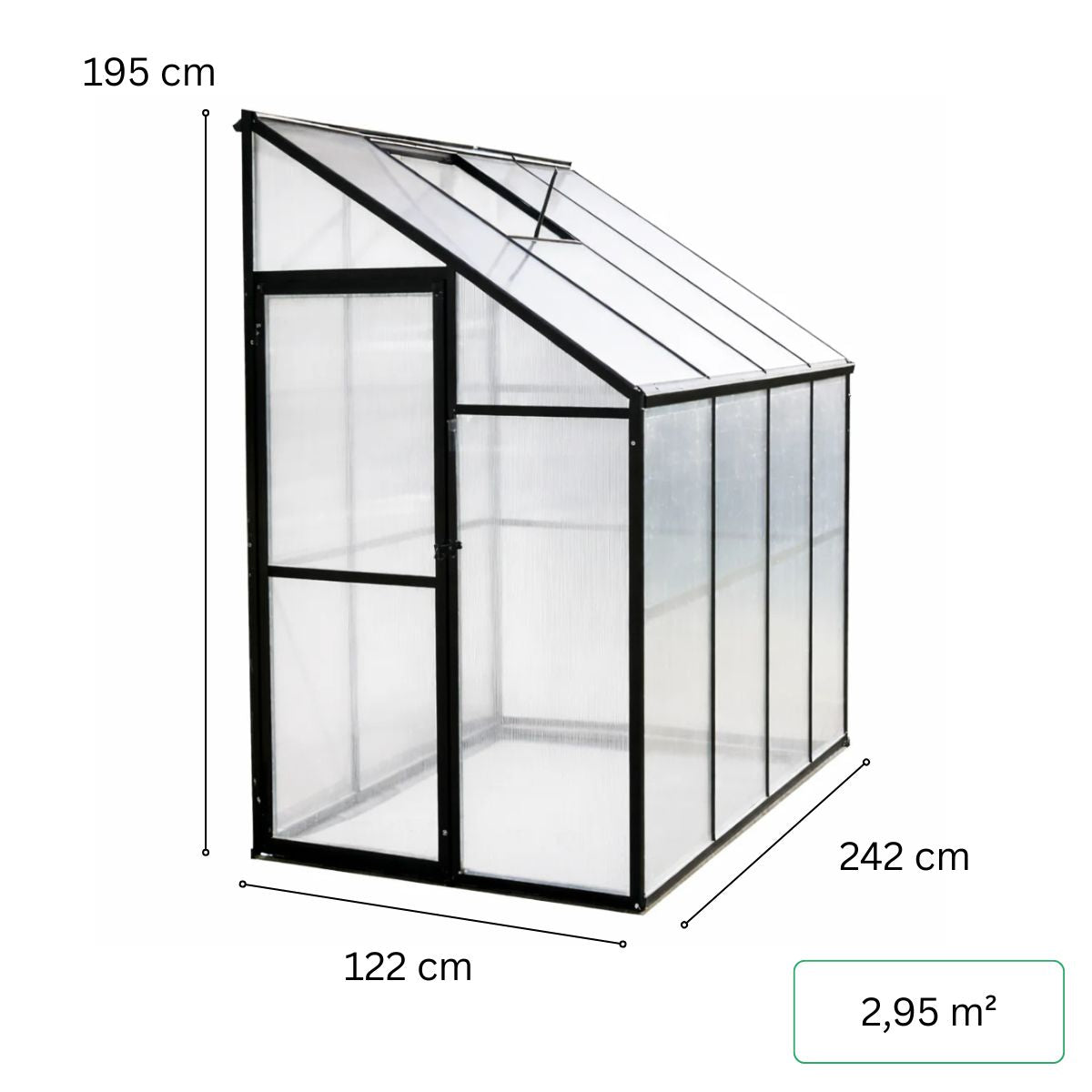 Lund & Leaf Wall Växthus 242x122x195cm Med aluminiumram, svart