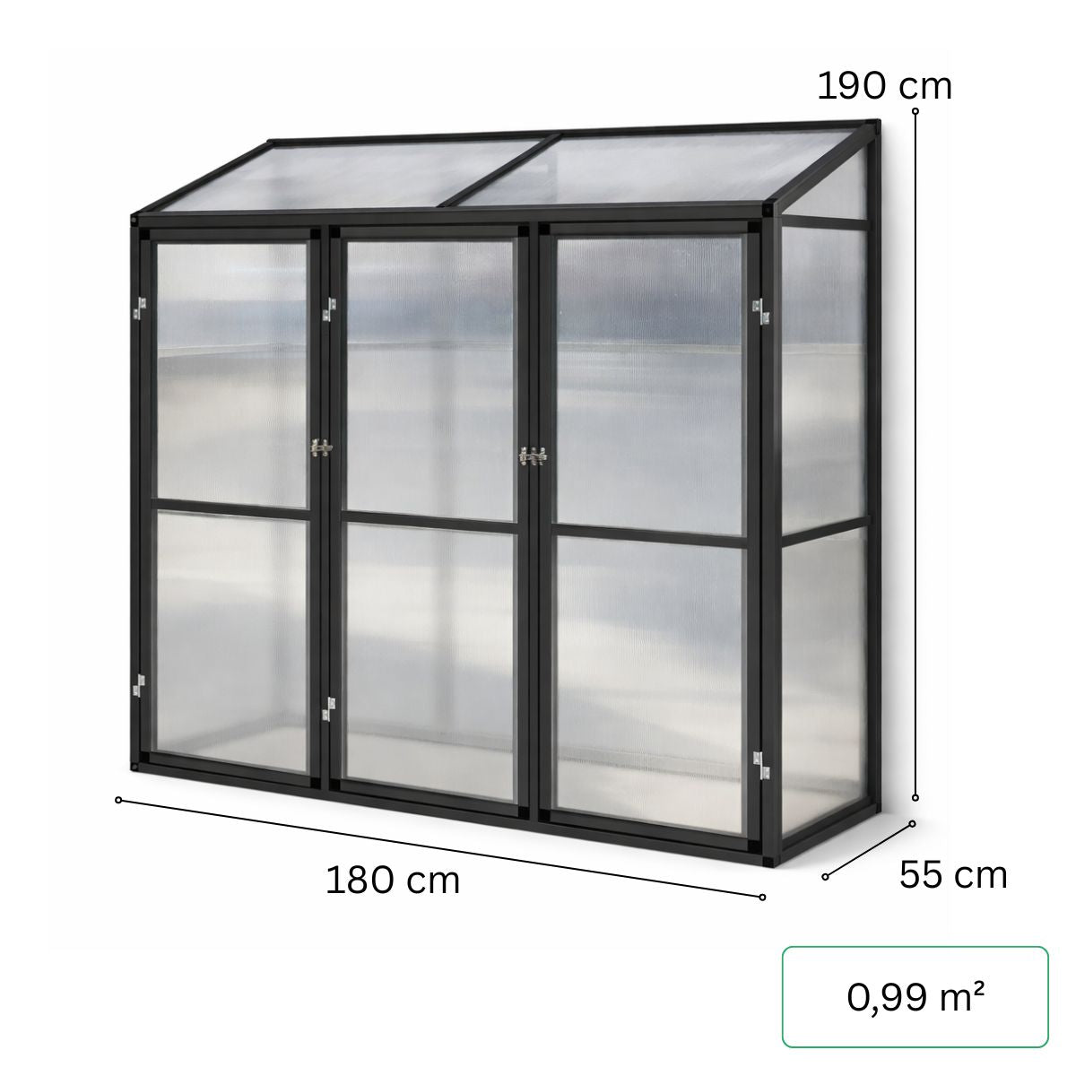 Lund & Leaf Wall Växthus 180 x 55 cm, 4 mm 610 g/m2 Honeycomb-paneler, svart