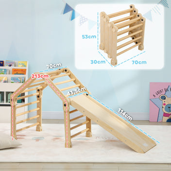 Kiipeilykolmio 3-in-1 tikkailla ja liukumäki/kiipeilyseinällä, puu, 1,5–4 v