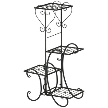Metallinen nelitasoinen kukkateline, 45 x 24,5 x 80 cm, musta
