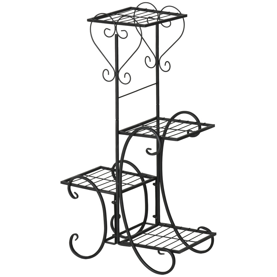 Metallinen nelitasoinen kukkateline, 45 x 24,5 x 80 cm, musta