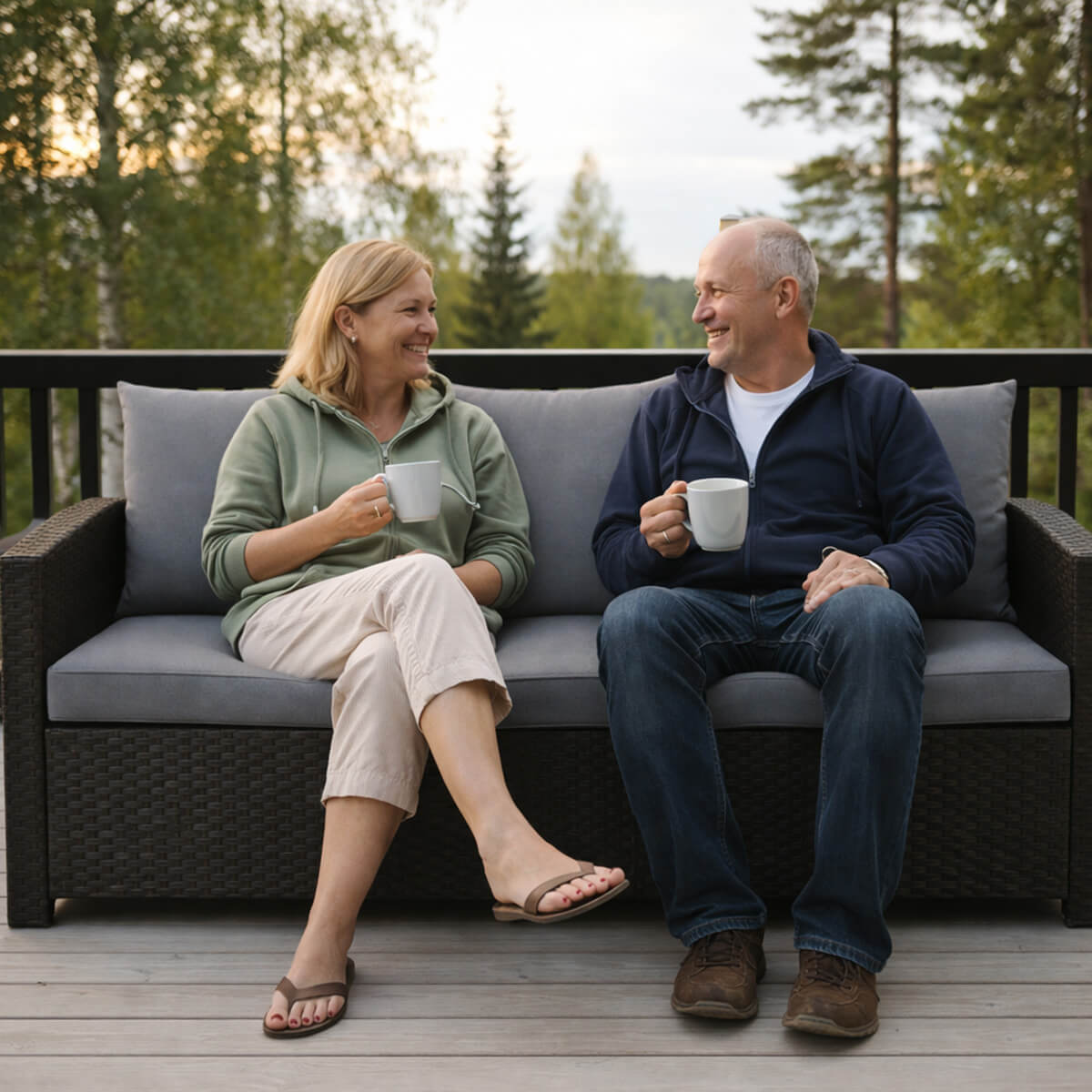 3-istuttava ulkosohva 175 x 60 x 74 cm – polyrottinki, teräsrunko, musta/harmaa