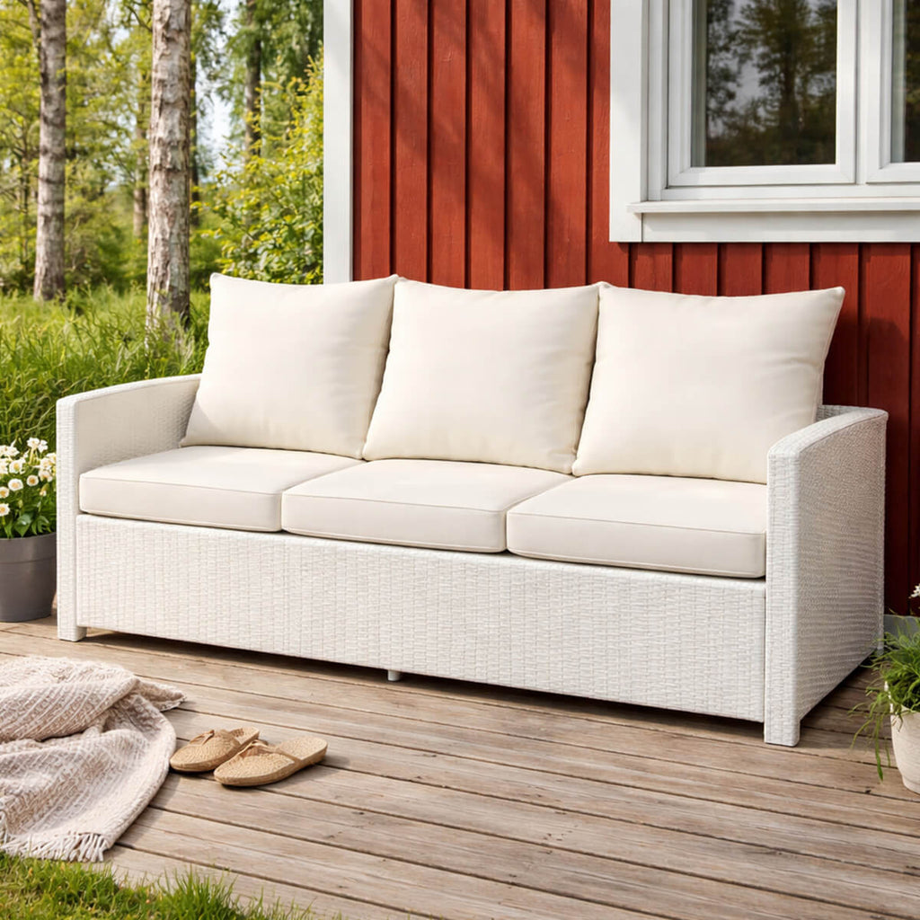 3-sitsig utomhussoffa 175 x 60 x 74 cm – polyrotting, vit/beige
