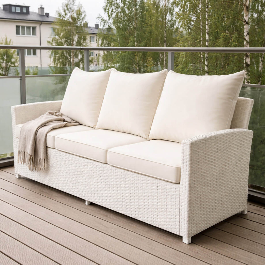 3-sitsig utomhussoffa 175 x 60 x 74 cm – polyrotting, vit/beige