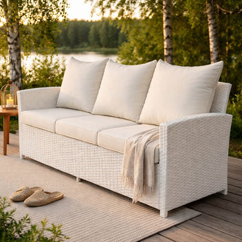 3-istuttava ulkosohva 175 x 60 x 74 cm – polyrottinki, valkoinen/beige