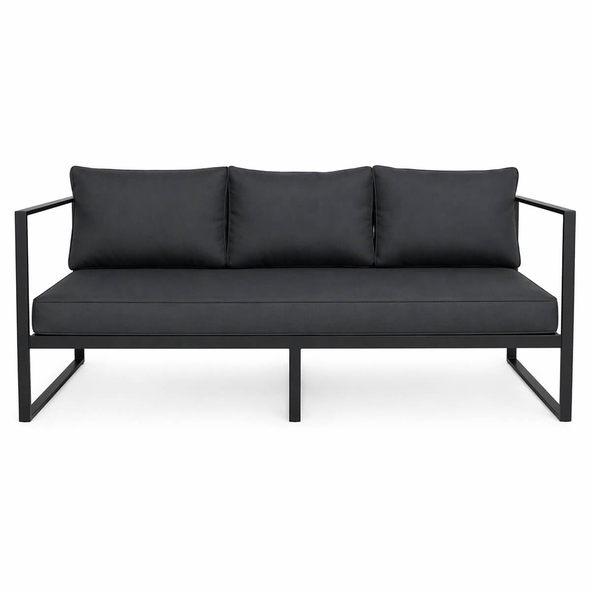 3-istuttava ulkosohva 190 x 75 cm – 10 cm pehmusteet, teräsrunko, musta/harmaa
