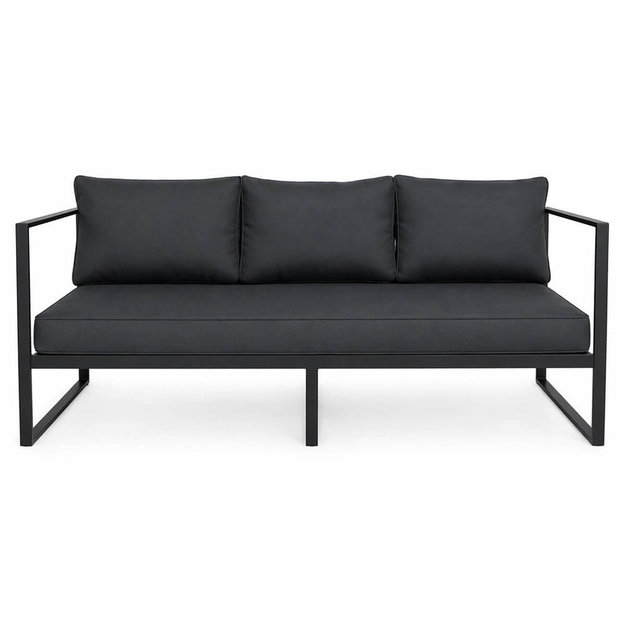 3-sitsig utomhussoffa 190 x 75 cm – 10 cm stoppning, stålram, svart/grå