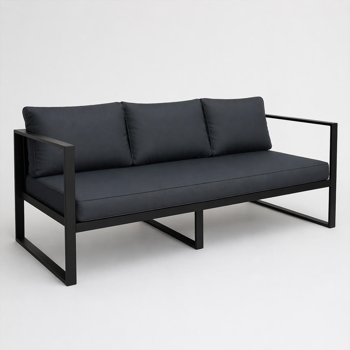 3-istuttava ulkosohva 190 x 75 cm – 10 cm pehmusteet, teräsrunko, musta/harmaa