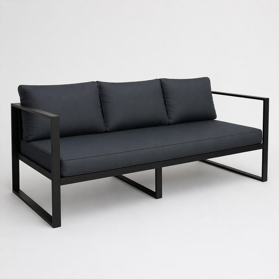 3-sitsig utomhussoffa 190 x 75 cm – 10 cm stoppning, stålram, svart/grå