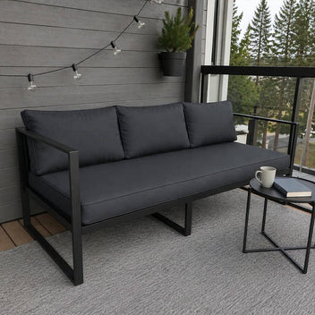 3-sitsig utomhussoffa 190 x 75 cm – 10 cm stoppning, stålram, svart/grå