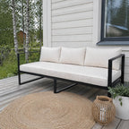 3-sitsig utomhussoffa 190 x 75 cm – 10 cm stoppning, stålram, svart/ljusbeige