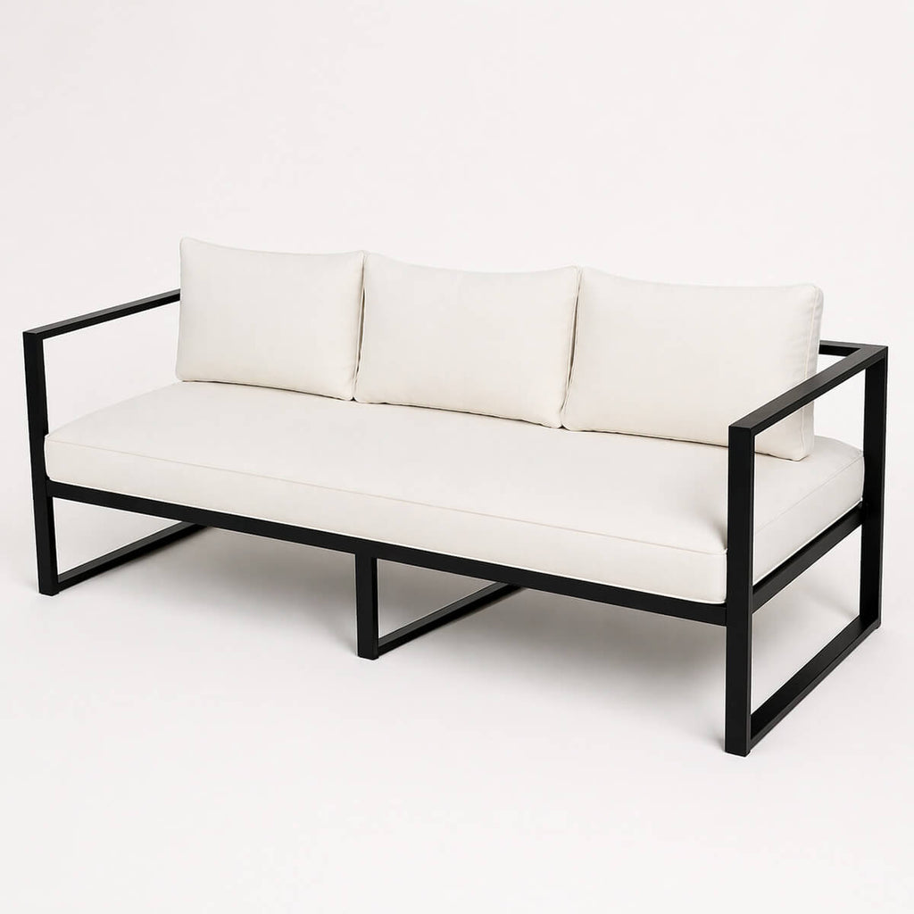 3-sitsig utomhussoffa 190 x 75 cm – 10 cm stoppning, stålram, svart/ljusbeige