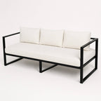 3-sitsig utomhussoffa 190 x 75 cm – 10 cm stoppning, stålram, svart/ljusbeige
