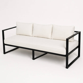 3-sitsig utomhussoffa 190 x 75 cm – 10 cm stoppning, stålram, svart/ljusbeige