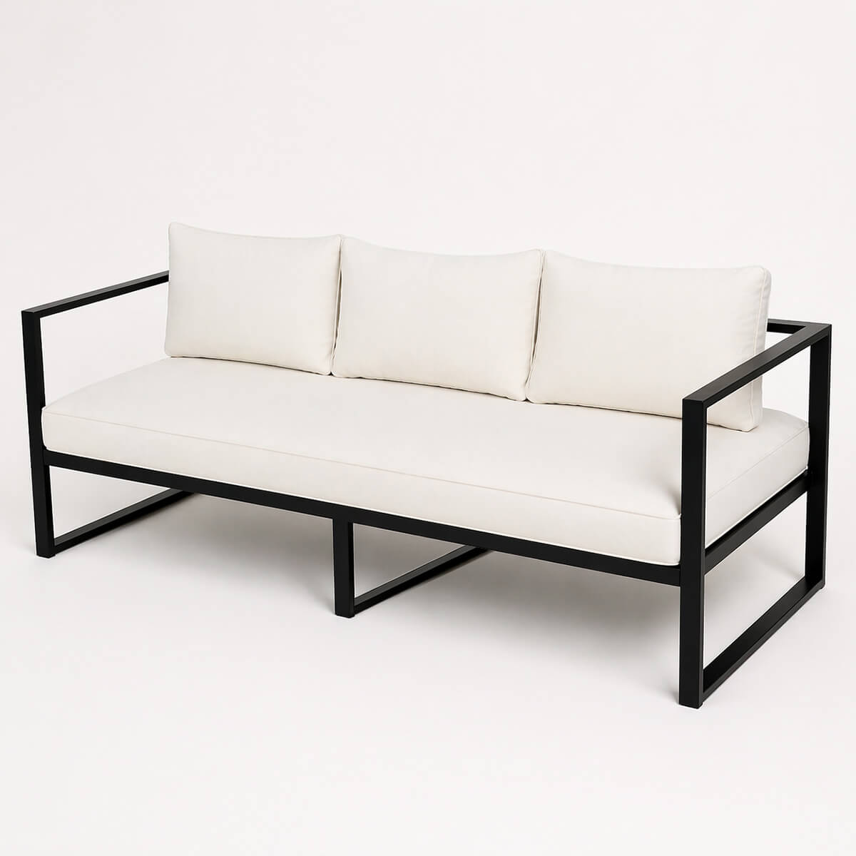 3-istuttava ulkosohva 190 x 75 cm – 10 cm pehmusteet, teräsrunko, musta/vaalea beige