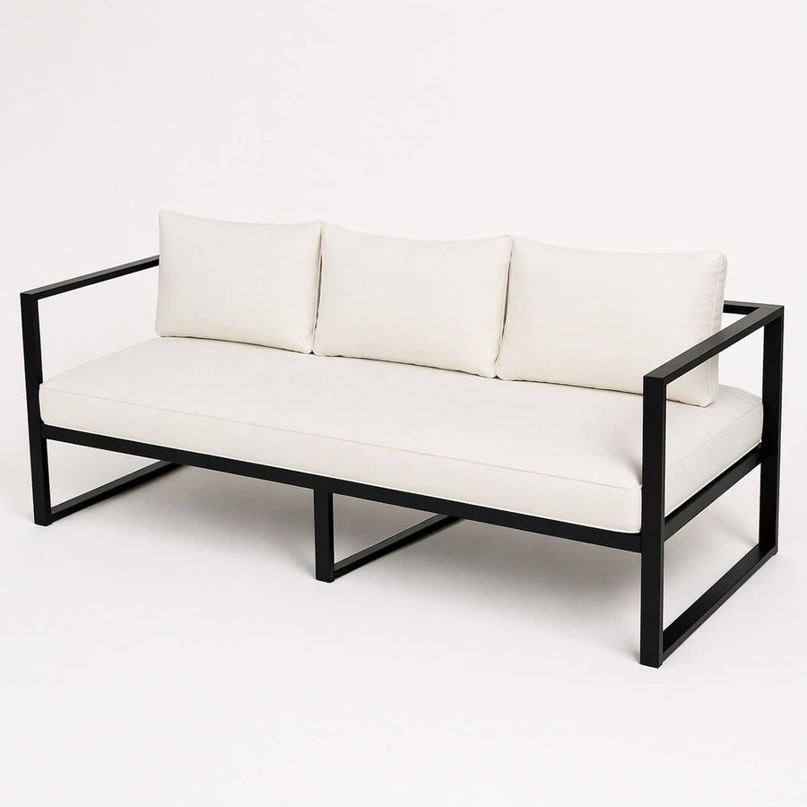 3-sitsig utomhussoffa 190 x 75 cm – 10 cm stoppning, stålram, svart/ljusbeige