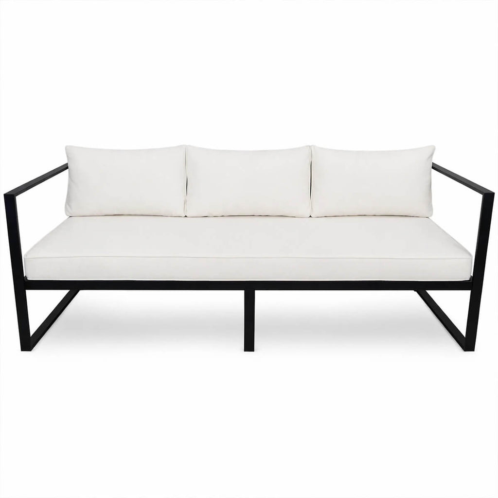 3-sitsig utomhussoffa 190 x 75 cm – 10 cm stoppning, stålram, svart/ljusbeige